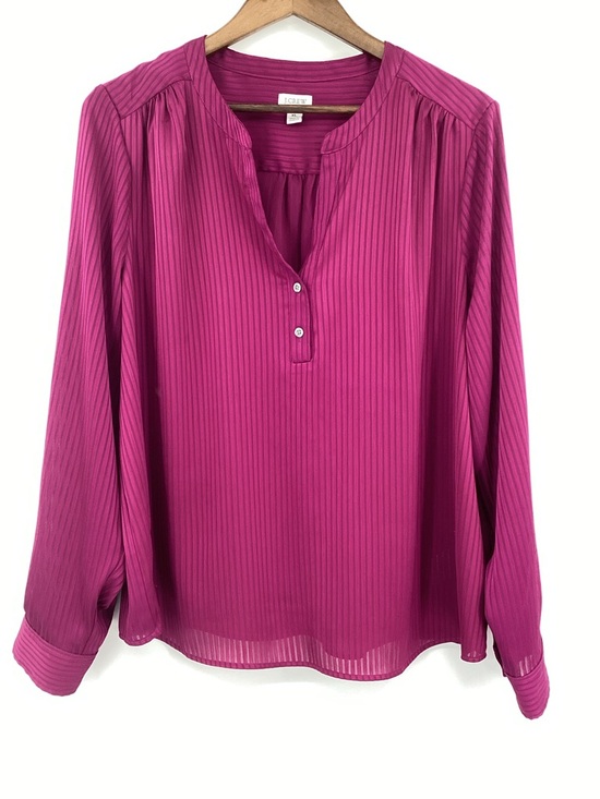 J. Crew Factory Tops - J. Crew Factory Shadow-striped Long-Sleeve Popover Placket Blouse